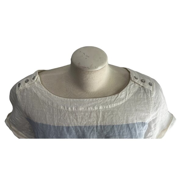 Vintage Linen 70's Blouse C & C California Sz Medium Womens White & Blue Striped - Picture 3 of 9